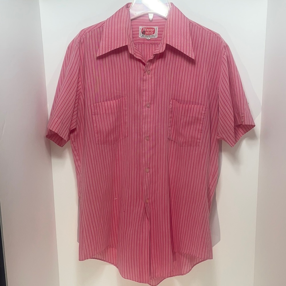 Vintage circa- 50's/60's Heritage House Casual Red Stripped Button Down Shirt!